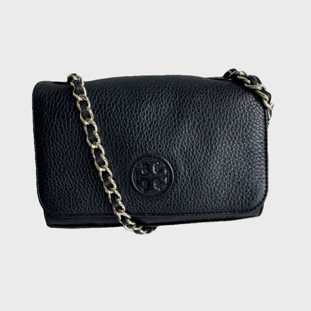 Tory Burch Bombe Crossbody Bag Black Leather Gold Chain Authentic Y2K Logo